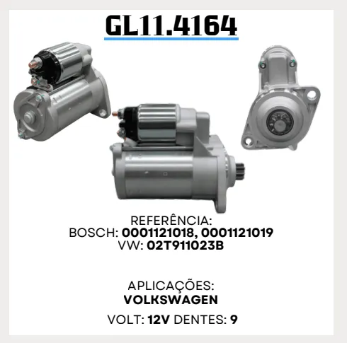 GL 11.4164 MOTOR DE PARTIDA GOL G5,G6,FOX,KOMBI 12V 9D BOSCH