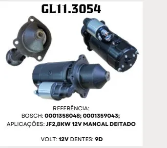 GL11.3054 MOTOR DE PARTIDA JF DEITADO 9D 12V