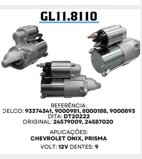 [GL 11.8110] GL 11.8110 MOTOR DE PARTIDA CELTA, MONTANA, PRISMA 12V 9D