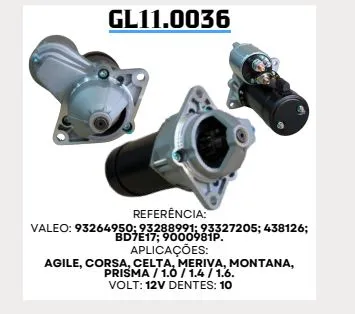 GL 11.0036 ARRANQUE AGILE, CORSA, CELTA 12V 10D VALEO