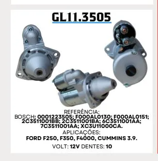 GL 11.3505 ARRANQUE F250, F350, F4000 CUMMINS 10D 12V