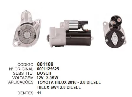 801189 ARRANQUE TOYOTA HILUX, SW4 2.8 DIESEL 12V 11D BOSCH