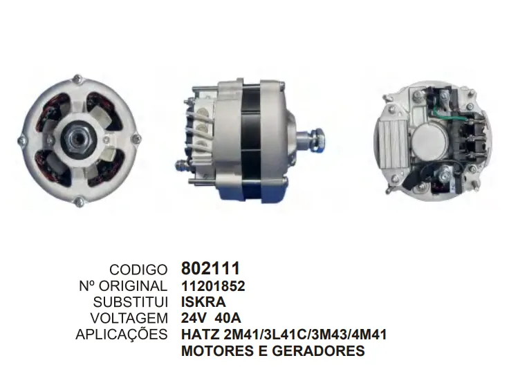 [802111] 802111 ALTERNADOR HATZ 24V 40A ISKRA