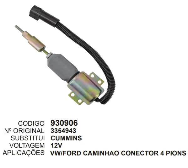 [930906] 930906 AUT. VW, FORD CAMINHAO CONECTOR 4 PIONS MOTOR CUMMINS 12V