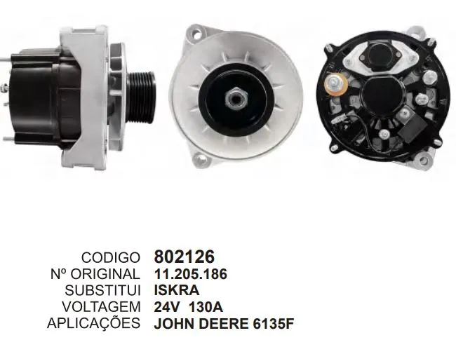 [802126] 802126 ALT. JOHN DEERE 6135F  ISKRA 24V 130A