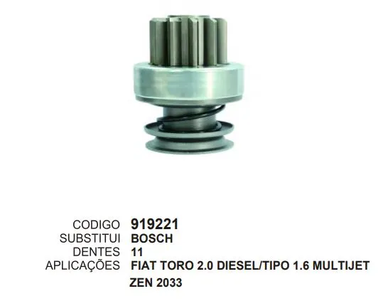 [919221] 919221 IMPULSOR DE PARTIDA VITARA 1.6, TORO 2.0 DIESEL 11D ZEN2033
