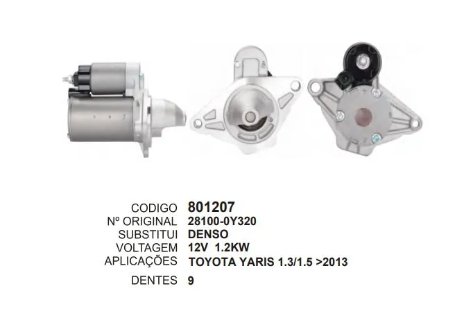 [801207] 801207 MOTOR DE PARTIDA TOYOTA, ETIOS, 1.3 12V 9D DENSO