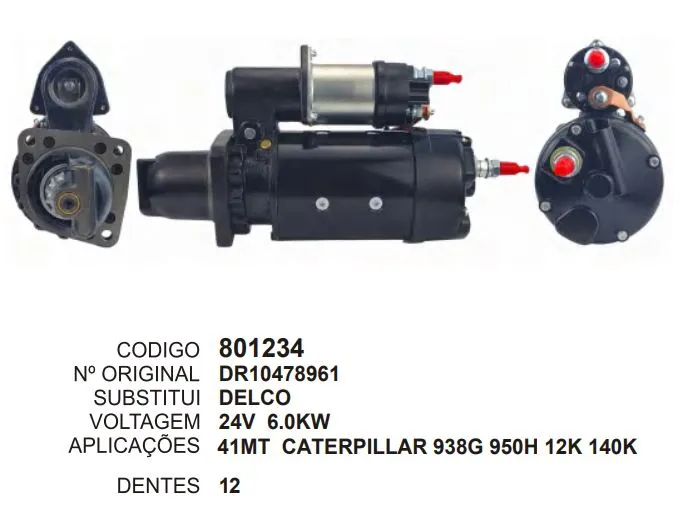 [801234] 801234 MOTOR DE PARTIDA 41MT CATERPILLAR 938G 950H 12K 140K 24V 12D