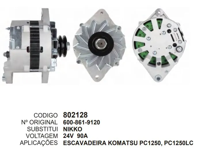 [802128] 802128 ALT. ESCAVADEIRA KOMATSU PC1250, PC1250LC 24V 90A NIKKO