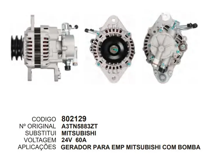 [802129] 802129 ALT. GERADOR PARA EMP MITSUBISHI COM BOMBA 24V 60A MITSUBISHI