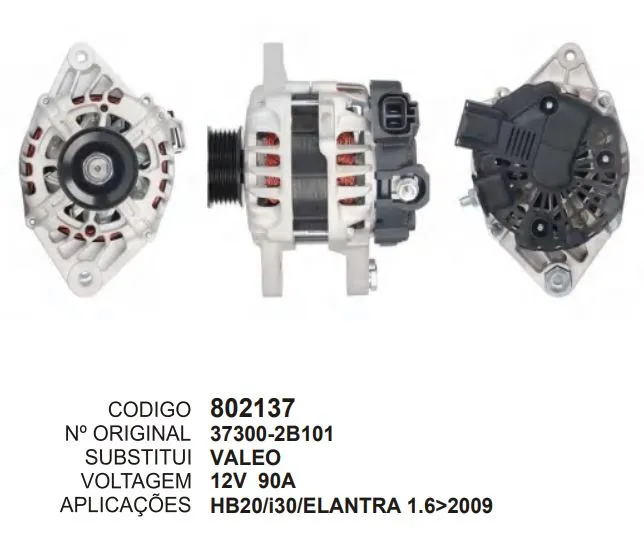 [802137] 802137 ALT. HYUNDAI HB20 VELOSTER I30 KIA CERATO SOUL 14V 90A VALEO