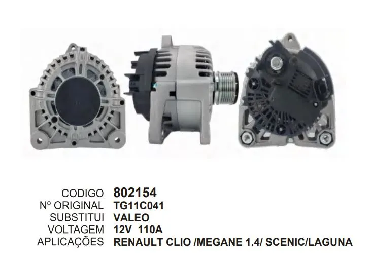 [802154] 802154 ALT. RENAULT FLUENCE MEGANE SCENIC 1.6 CLIO KANGOO LOGAN MASTER 12V 110A VALEO