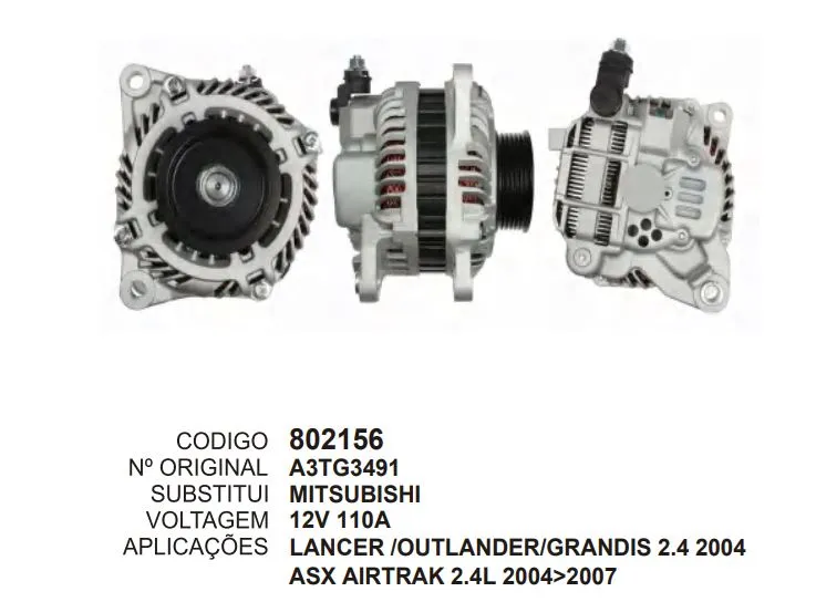 [802156] 802156 ALT. LANCER, OUTLANDER, ASX, AIRTREK 12V 110A MITSUBISHI