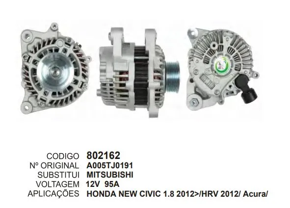 [802162] 802162 ALT. HONDA NEW CIVIC 1.8, HRV, ACURA 12V 95A MITSUBISHI