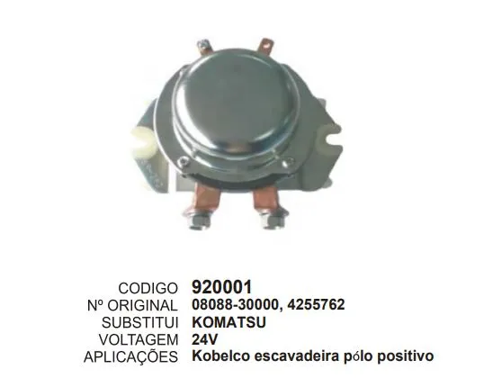 [920001] 920001 RELÉ BATERIA KOBELCO ESCAVADEIRA POLO POSITIVO 24V KOMATSU